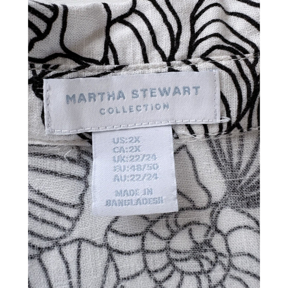 Martha Stewart 2X Linen Blend Seashell Print Popover Tunic Blouse Beach Coastal - Picture 3 of 12